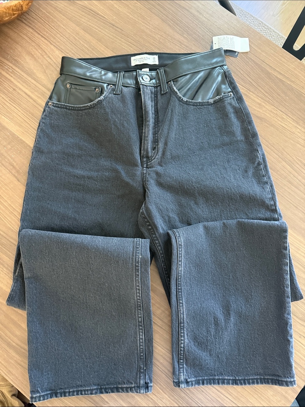 Women’s Black Jeans with Faux-Leather Waistband